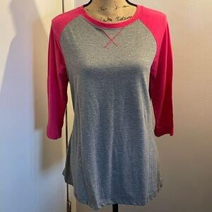 Athleta Grey Tee with Hot Pink Raglan Sleeves